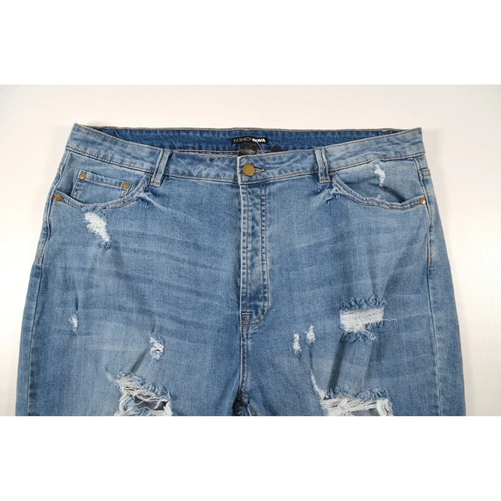 Fashion Nova Sandra Boyfriend Jeans Button Fly Womens 18 Ripped Distressed Nwt's
